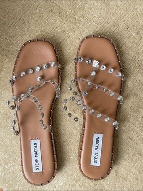 Steve Madden Clear Jeweled Strappy Sandals - Tan